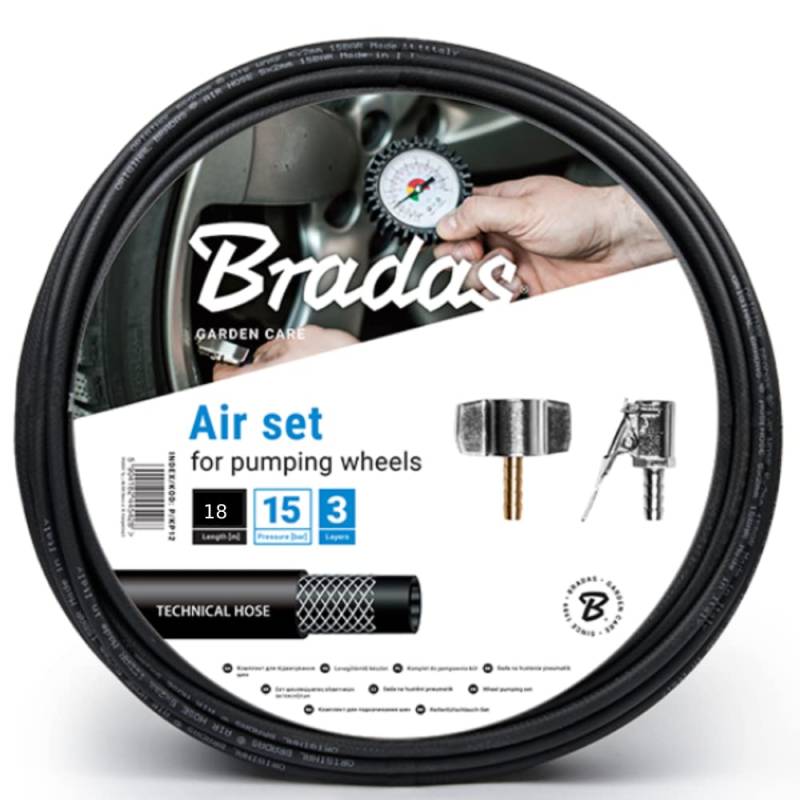 Druckluft Reifenfüllschlauch Set 18m mit Kupplungen Reifenfüller Kfz mit Zubehör Bradas 5442 von Bradas