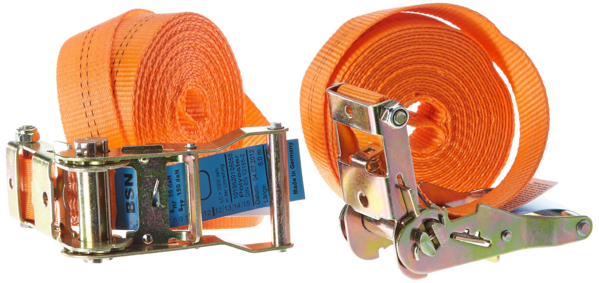 Braun Spanngurt 2000 daN, einteilig, für Profis und Privattransporte, zweiteilig, nach DIN EN 12195-2, Farbe orange, 6 m Länge, 35 mm Bandbreite, mit Ratsche, 2er Set. Braun Spanngurt 2000 daN, einteilig, für Profis und Privattransporte, zweiteilig, nach DIN EN 12195-2, Farbe orange, 6 m Länge, 35 mm Bandbreite, mit Ratsche, 2er Set. von Braun