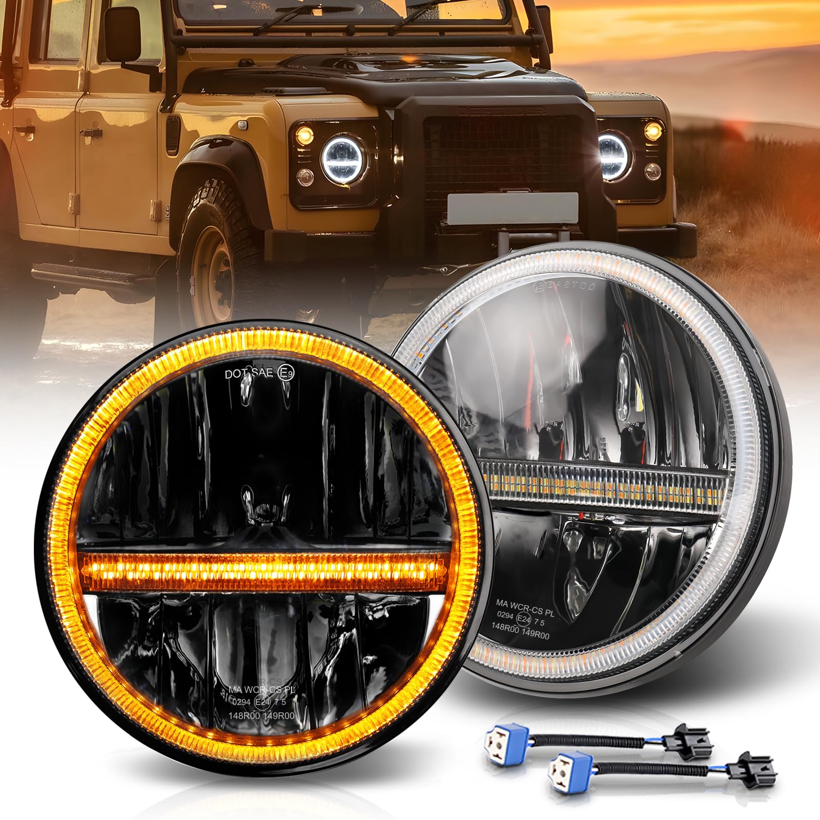 BraveWAY LED-Scheinwerfer, 17,8 cm, 60 W, 15000 lm, 2 Stück, LED-Scheinwerfer, Wrangler JK, DOT, Hi Lo Beam weiß, bernsteinfarben, DRL, Kabel H4-H13, kompatibel mit Wrangler JK TJ LJ CJ Hummber H1 H2, BraveWAY LED-Scheinwerfer, 17,8 cm, 60 W, 15000 lm, 2 Stück, LED-Scheinwerfer, Wrangler JK, DOT, Hi Lo Beam weiß, bernsteinfarben, DRL, Kabel H4-H13, kompatibel mit Wrangler JK TJ LJ CJ Hummber H1 H2, von BraveWAY