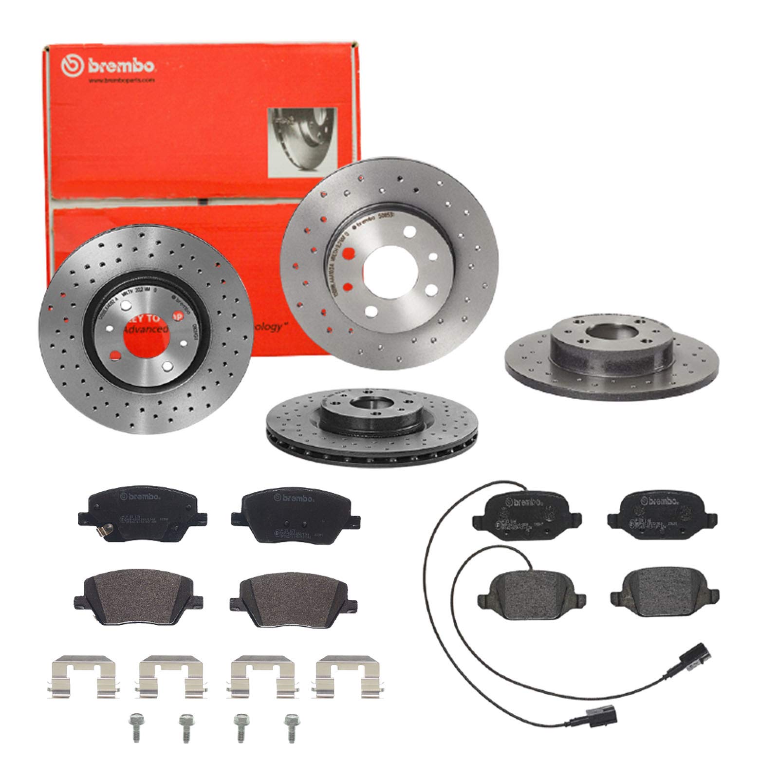 Bremsen Set Bremsscheiben Bremsbeläge Brembo vorne hinten Abarth 500C 595C 695C von Brembo Bundle