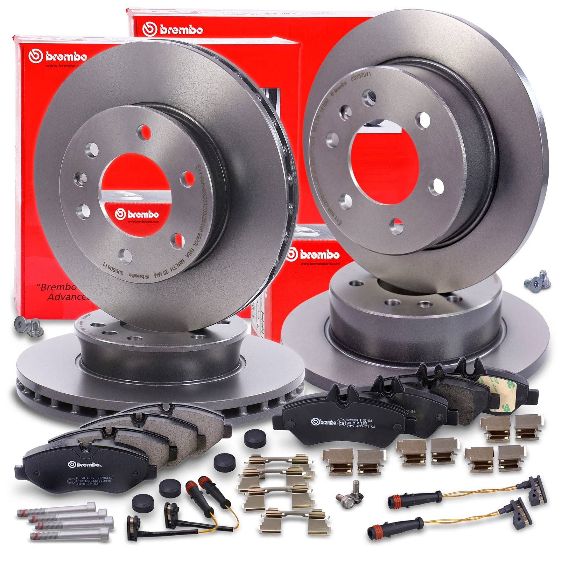 BREMBO Coated Disc Line Bremsenset inkl. Bremsscheiben Vorne Ø 300 mm Belüftet + Hinten Ø 298 mm Voll + Bremsbeläge Vorne und Hinten + Verschleißkontakt von Brembo