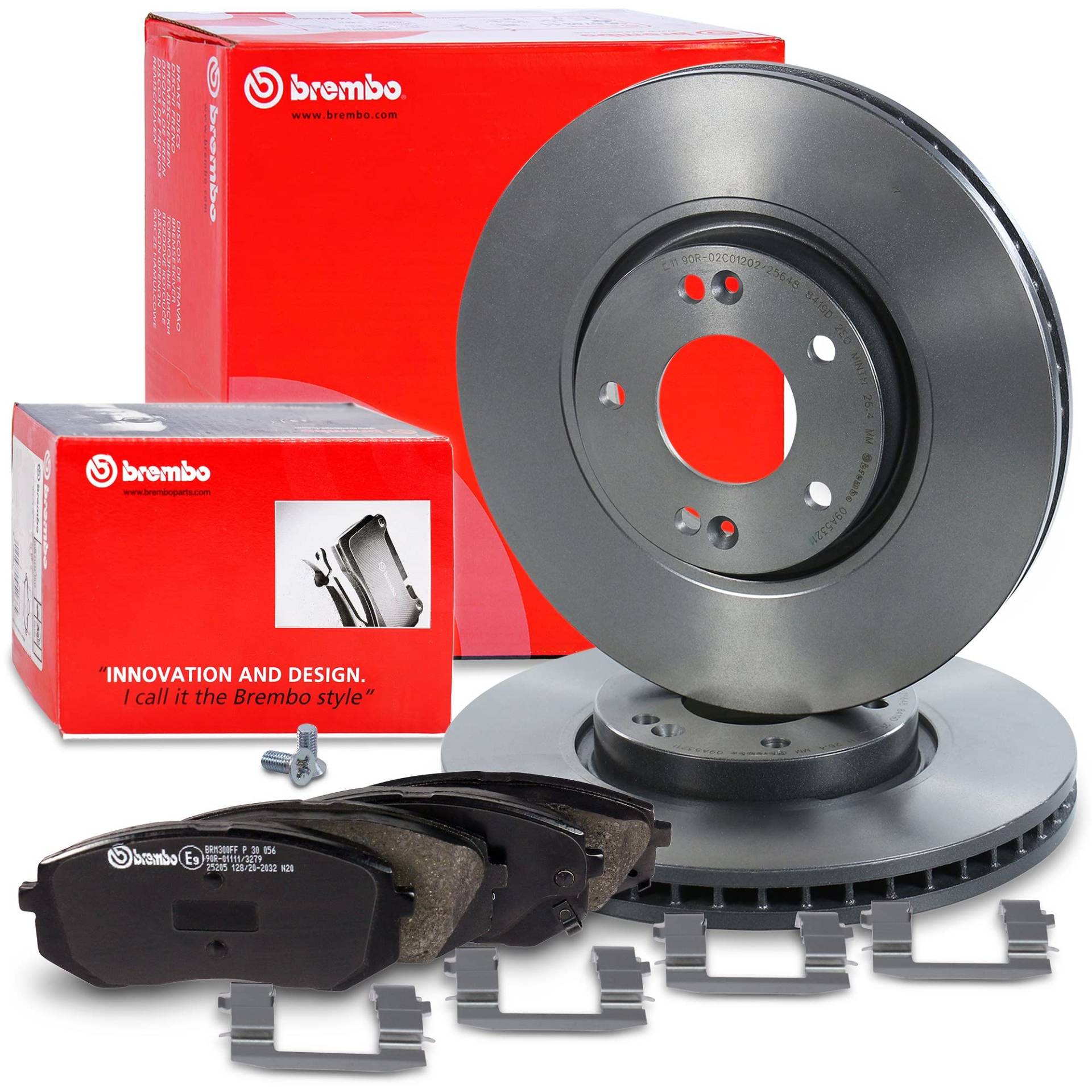 BREMBO Coated Disc Line Bremsenset Vorderachse inkl. Bremsscheiben Vorne Ø 300 mm Belüftet und Bremsbeläge Vorne Kompatibel mit HYUNDAI i40 I (VF), i40 I CW , ix35, KIA OPTIMA, SPORTAGE von Brembo