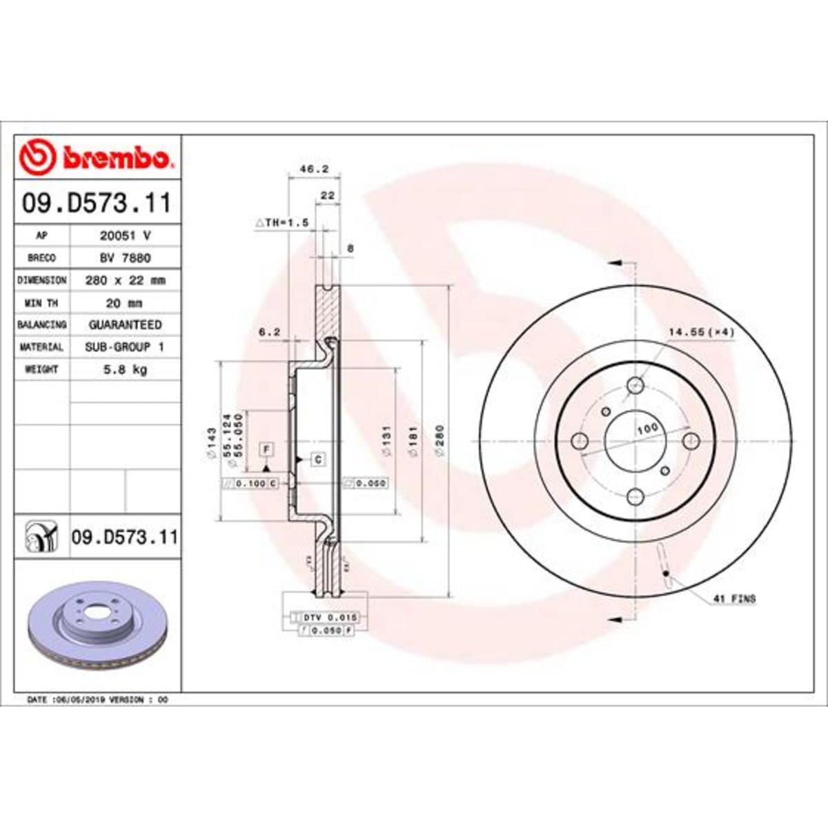 Brembo Bremsscheiben Vorne Innenbelüftet 2X Ø 280Mm | 09.D573.11 von Brembo