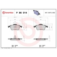 Bremsbelagsatz BREMBO P 86 014, Hinten von Brembo