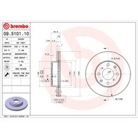 Bremsscheibe BREMBO 09.5101.10, vorne, belüftet , 1 Stück von Brembo