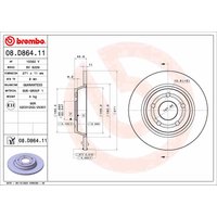 Bremsscheibe BREMBO 08.D864.11 hinten, voll, 1 Stück Bremsscheibe BREMBO 08.D864.11 hinten, voll, 1 Stück von Brembo