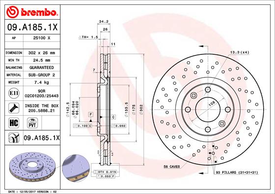 Bremsscheibe Brembo 09.A185.1X Bremsscheibe Brembo 09.A185.1X von Brembo