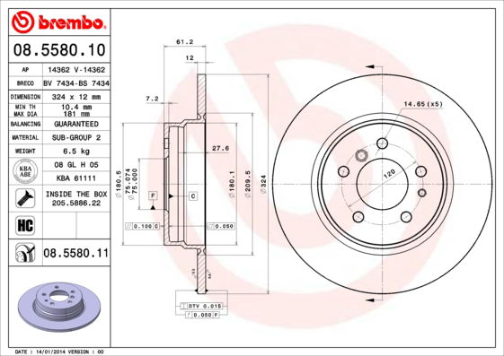 Bremsscheibe Hinterachse Brembo 08.5580.11 von Brembo
