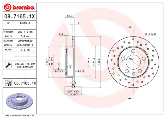 Bremsscheibe Hinterachse Brembo 08.7165.1X Bremsscheibe Hinterachse Brembo 08.7165.1X von Brembo
