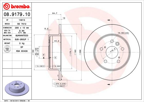 Bremsscheibe Hinterachse Brembo 08.9179.10 von Brembo