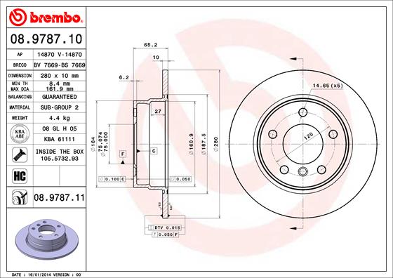 Bremsscheibe Hinterachse Brembo 08.9787.11 von Brembo