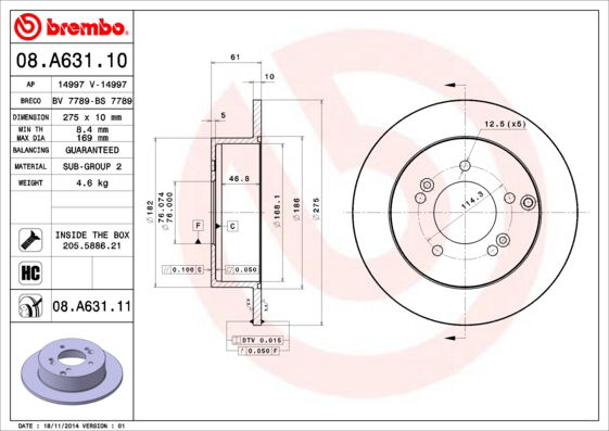 Bremsscheibe Hinterachse Brembo 08.A631.11 Bremsscheibe Hinterachse Brembo 08.A631.11 von Brembo
