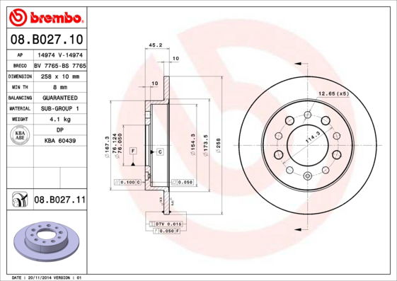 Bremsscheibe Hinterachse Brembo 08.B027.11 Bremsscheibe Hinterachse Brembo 08.B027.11 von Brembo