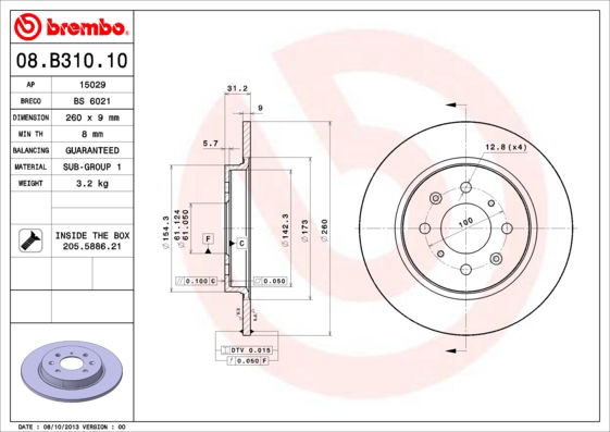 Bremsscheibe Hinterachse Brembo 08.B310.10 Bremsscheibe Hinterachse Brembo 08.B310.10 von Brembo
