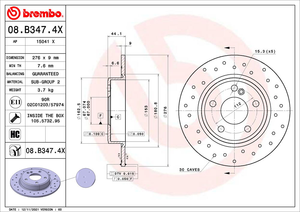 Bremsscheibe Hinterachse Brembo 08.B347.4X Bremsscheibe Hinterachse Brembo 08.B347.4X von Brembo