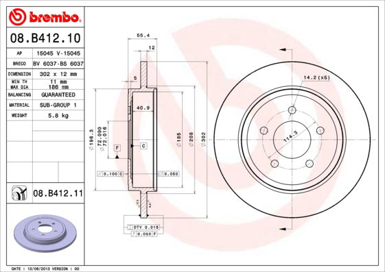 Bremsscheibe Hinterachse Brembo 08.B412.11 von Brembo