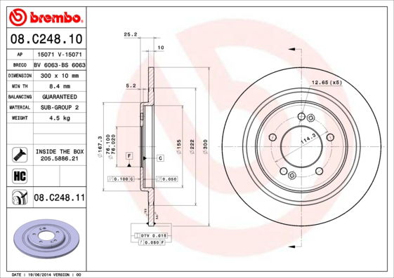 Bremsscheibe Hinterachse Brembo 08.C248.11 von Brembo
