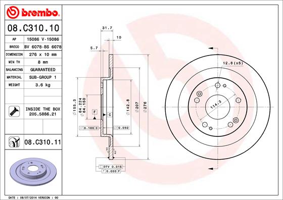 Bremsscheibe Hinterachse Brembo 08.C310.11 Bremsscheibe Hinterachse Brembo 08.C310.11 von Brembo