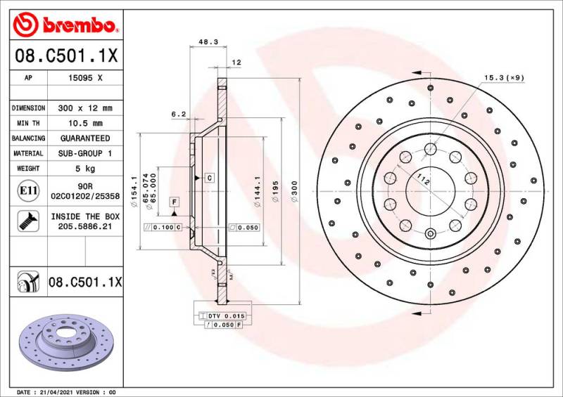 Bremsscheibe Hinterachse Brembo 08.C501.1X Bremsscheibe Hinterachse Brembo 08.C501.1X von Brembo