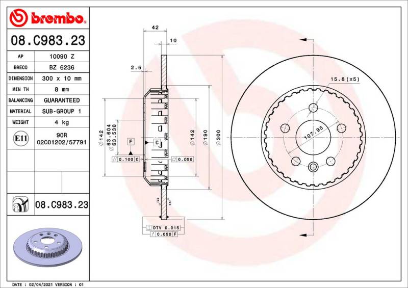 Bremsscheibe Hinterachse Brembo 08.C983.23 von Brembo