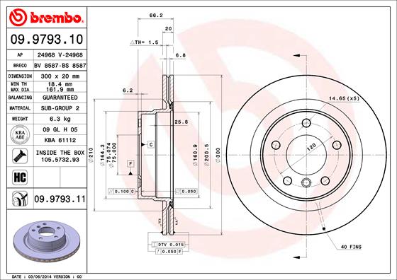 Bremsscheibe Hinterachse Brembo 09.9793.11 Bremsscheibe Hinterachse Brembo 09.9793.11 von Brembo