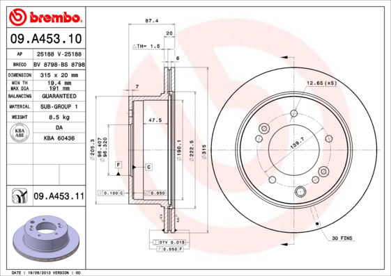 Bremsscheibe Hinterachse Brembo 09.A453.11 von Brembo