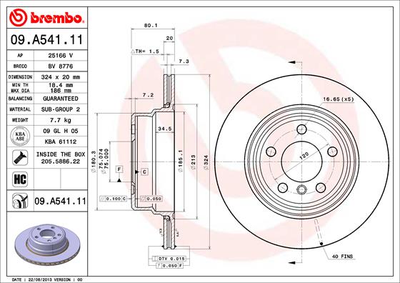Bremsscheibe Hinterachse Brembo 09.A541.11 von Brembo