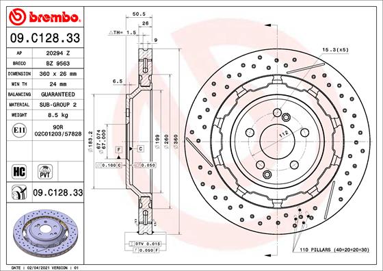 Bremsscheibe Hinterachse Brembo 09.C128.33 Bremsscheibe Hinterachse Brembo 09.C128.33 von Brembo