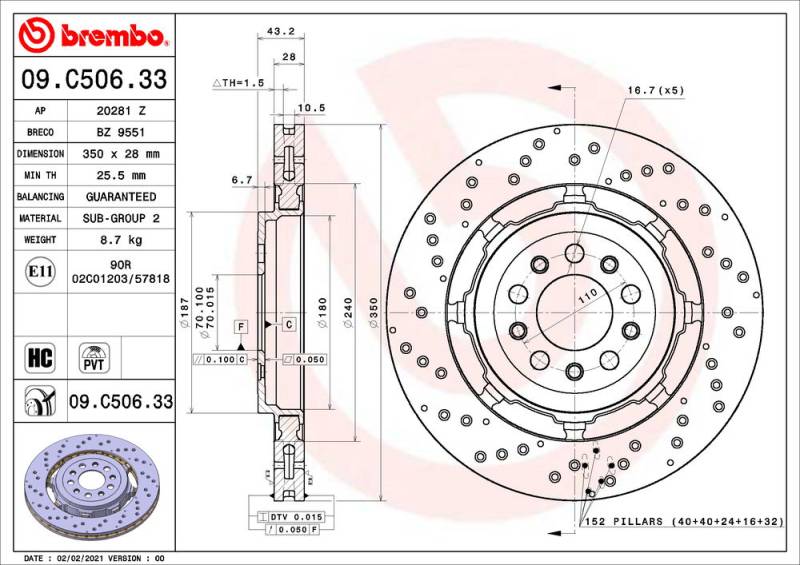 Bremsscheibe Hinterachse Brembo 09.C506.33 von Brembo