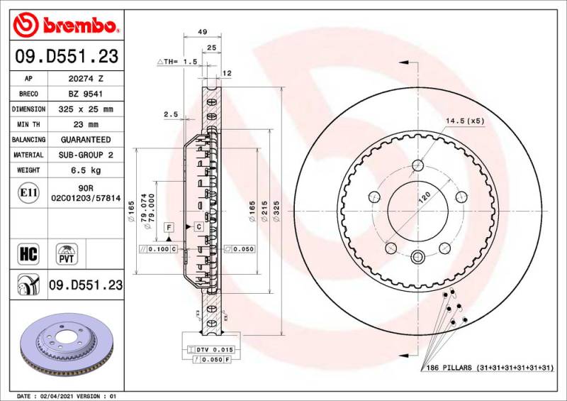 Bremsscheibe Hinterachse Brembo 09.D551.23 von Brembo