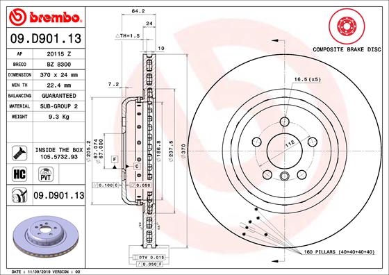 Bremsscheibe Hinterachse Brembo 09.D901.13 von Brembo