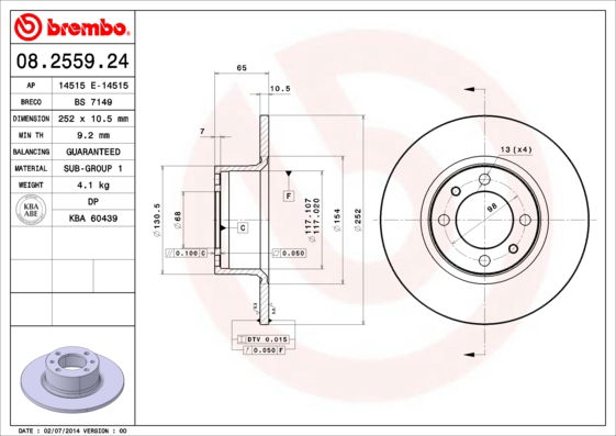 Bremsscheibe Vorderachse Brembo 08.2559.24 von Brembo