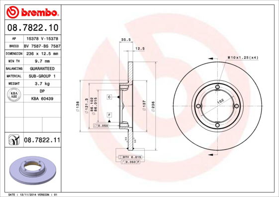 Bremsscheibe Vorderachse Brembo 08.7822.10 von Brembo