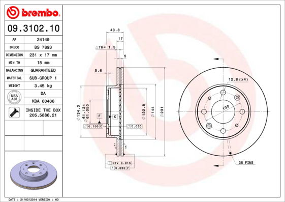 Bremsscheibe Vorderachse Brembo 09.3102.10 von Brembo