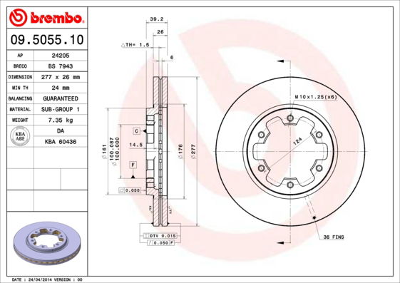 Bremsscheibe Vorderachse Brembo 09.5055.10 Bremsscheibe Vorderachse Brembo 09.5055.10 von Brembo