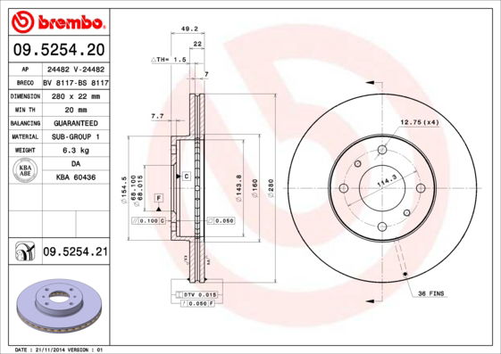 Bremsscheibe Vorderachse Brembo 09.5254.21 von Brembo