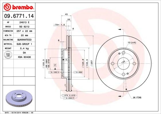 Bremsscheibe Vorderachse Brembo 09.6771.14 Bremsscheibe Vorderachse Brembo 09.6771.14 von Brembo
