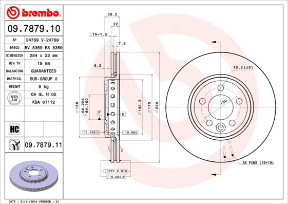 Bremsscheibe Vorderachse Brembo 09.7879.10 von Brembo