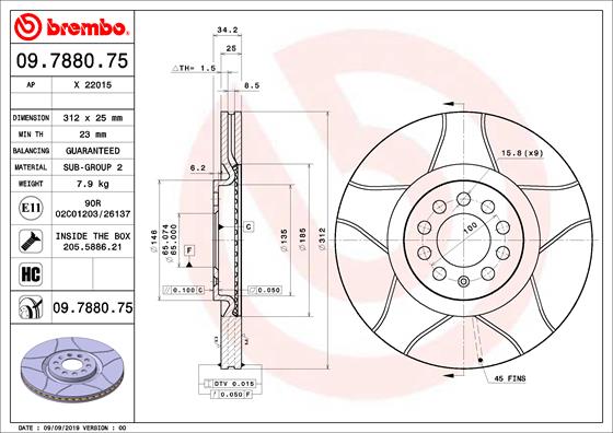 Bremsscheibe Vorderachse Brembo 09.7880.75 Bremsscheibe Vorderachse Brembo 09.7880.75 von Brembo