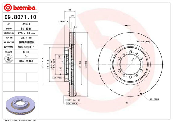Bremsscheibe Vorderachse Brembo 09.8071.10 Bremsscheibe Vorderachse Brembo 09.8071.10 von Brembo