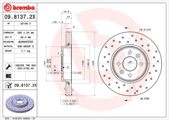 Bremsscheibe Vorderachse Brembo 09.8137.2X Bremsscheibe Vorderachse Brembo 09.8137.2X von Brembo