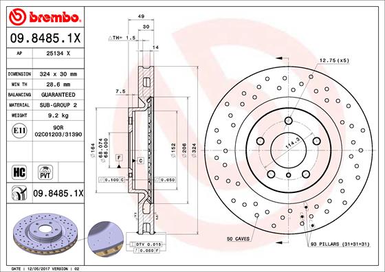 Bremsscheibe Vorderachse Brembo 09.8485.1X Bremsscheibe Vorderachse Brembo 09.8485.1X von Brembo