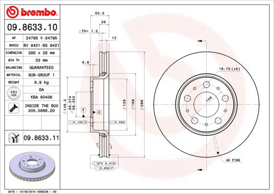 Bremsscheibe Vorderachse Brembo 09.8633.11 Bremsscheibe Vorderachse Brembo 09.8633.11 von Brembo