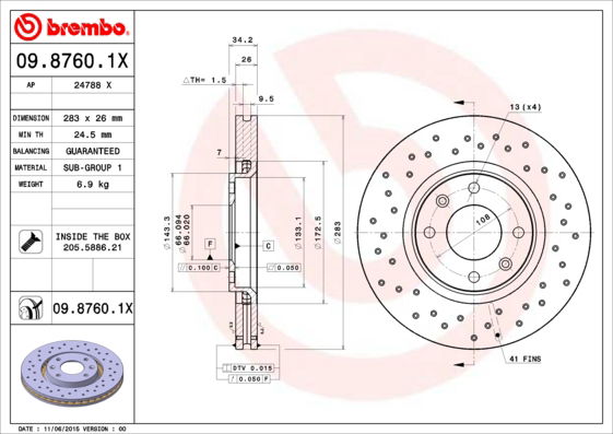 Bremsscheibe Vorderachse Brembo 09.8760.1X von Brembo
