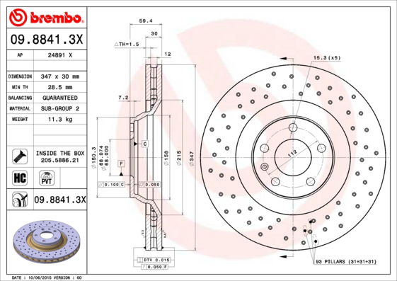 Bremsscheibe Vorderachse Brembo 09.8841.3X Bremsscheibe Vorderachse Brembo 09.8841.3X von Brembo