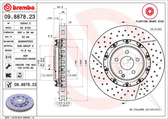 Bremsscheibe Vorderachse Brembo 09.8878.23 von Brembo