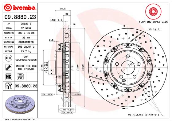 Bremsscheibe Vorderachse Brembo 09.8880.23 Bremsscheibe Vorderachse Brembo 09.8880.23 von Brembo