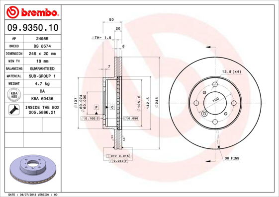 Bremsscheibe Vorderachse Brembo 09.9350.10 Bremsscheibe Vorderachse Brembo 09.9350.10 von Brembo