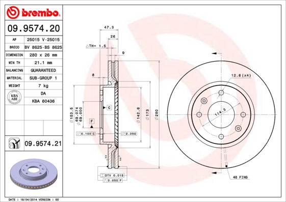 Bremsscheibe Vorderachse Brembo 09.9574.21 von Brembo