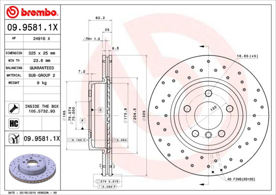 Bremsscheibe Vorderachse Brembo 09.9581.1X Bremsscheibe Vorderachse Brembo 09.9581.1X von Brembo